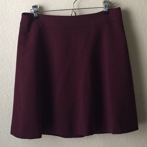 LOFT Burgundy High Waisted Skater Skirt